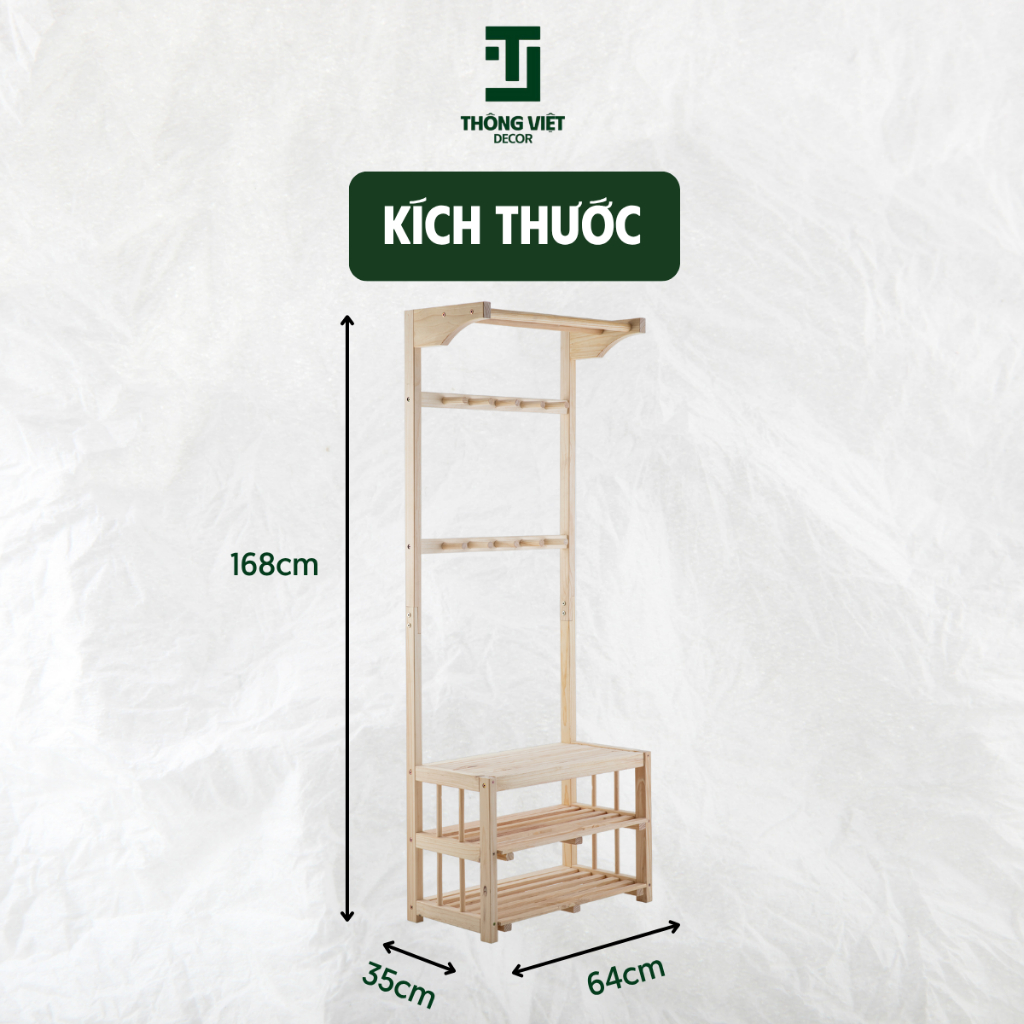 [TV-K002] Giá Gỗ Treo Quần Áo, Kệ Gỗ Kèm Kệ Để Giày Dép Decor, Kệ Treo Đồ Trang Trí Phòng Ngủ Phòng Khách
