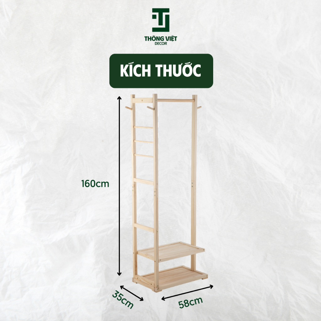 [TV-K001]Kệ Treo Quần Áo Gỗ Tự Nhiên Đa Năng Gọn Nhẹ, Gỗ Thông Tự Nhiên, Chắc Chắn Có Kệ Để Giày Túi Xách