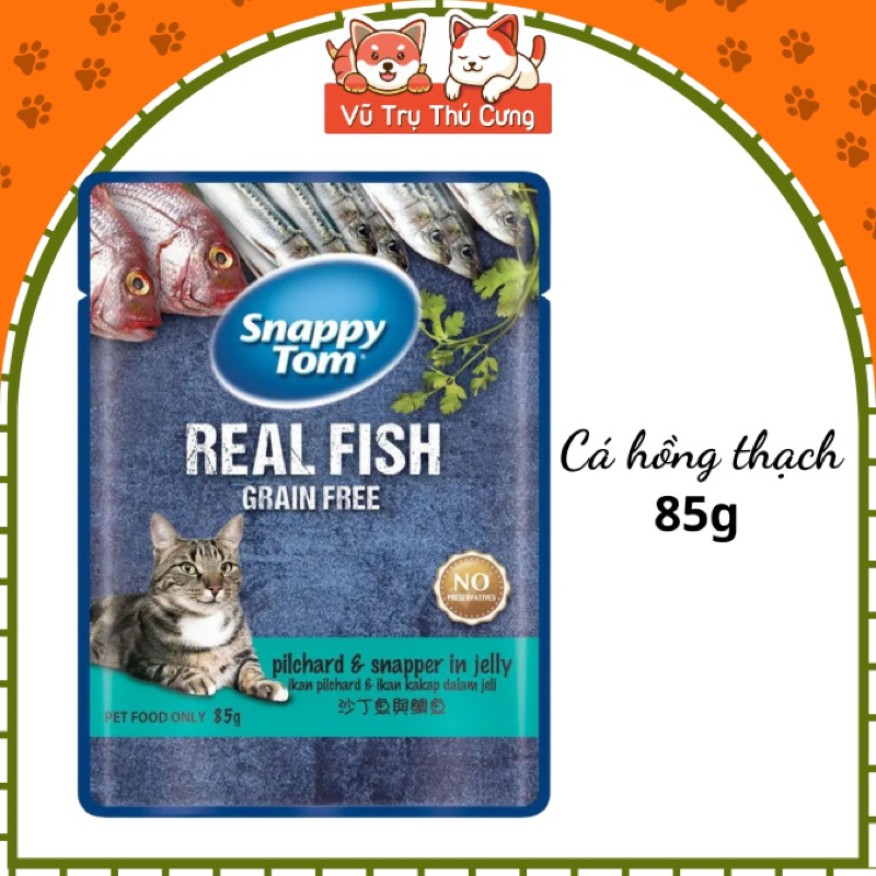 Combo 12 Gói Pate Mèo Snappy Tom Real Fish, Real Meat 85g