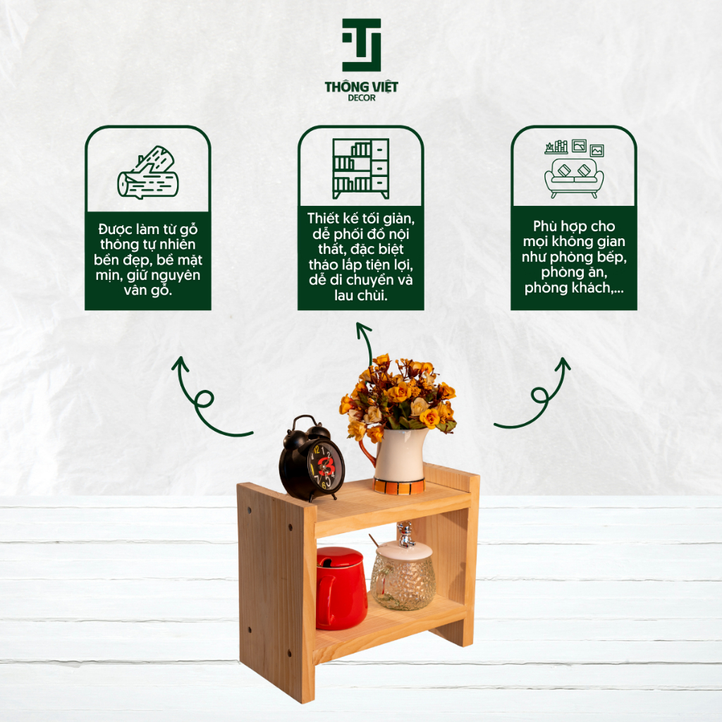 [TV-T003]Kệ Gỗ Tự Nhiên Đa Năng Để Gia Vị Sách Đồ Decor, Trang Trí Nhà Bếp Bàn Làm VIệc Bàn Ăn Bền Đẹp