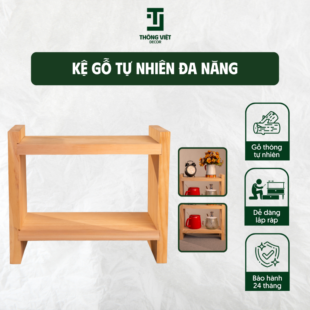 [TV-T003]Kệ Gỗ Tự Nhiên Đa Năng Để Gia Vị Sách Đồ Decor, Trang Trí Nhà Bếp Bàn Làm VIệc Bàn Ăn Bền Đẹp
