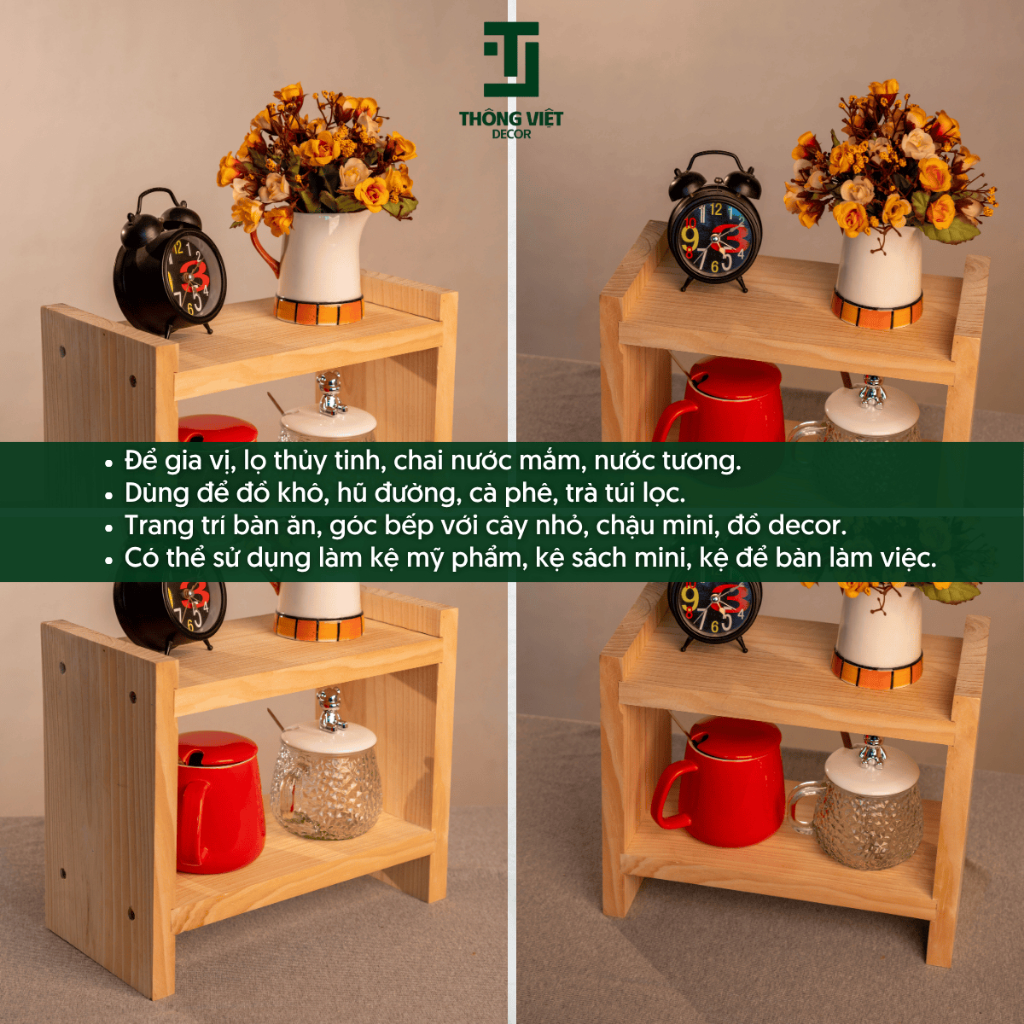 [TV-T003]Kệ Gỗ Tự Nhiên Đa Năng Để Gia Vị Sách Đồ Decor, Trang Trí Nhà Bếp Bàn Làm VIệc Bàn Ăn Bền Đẹp