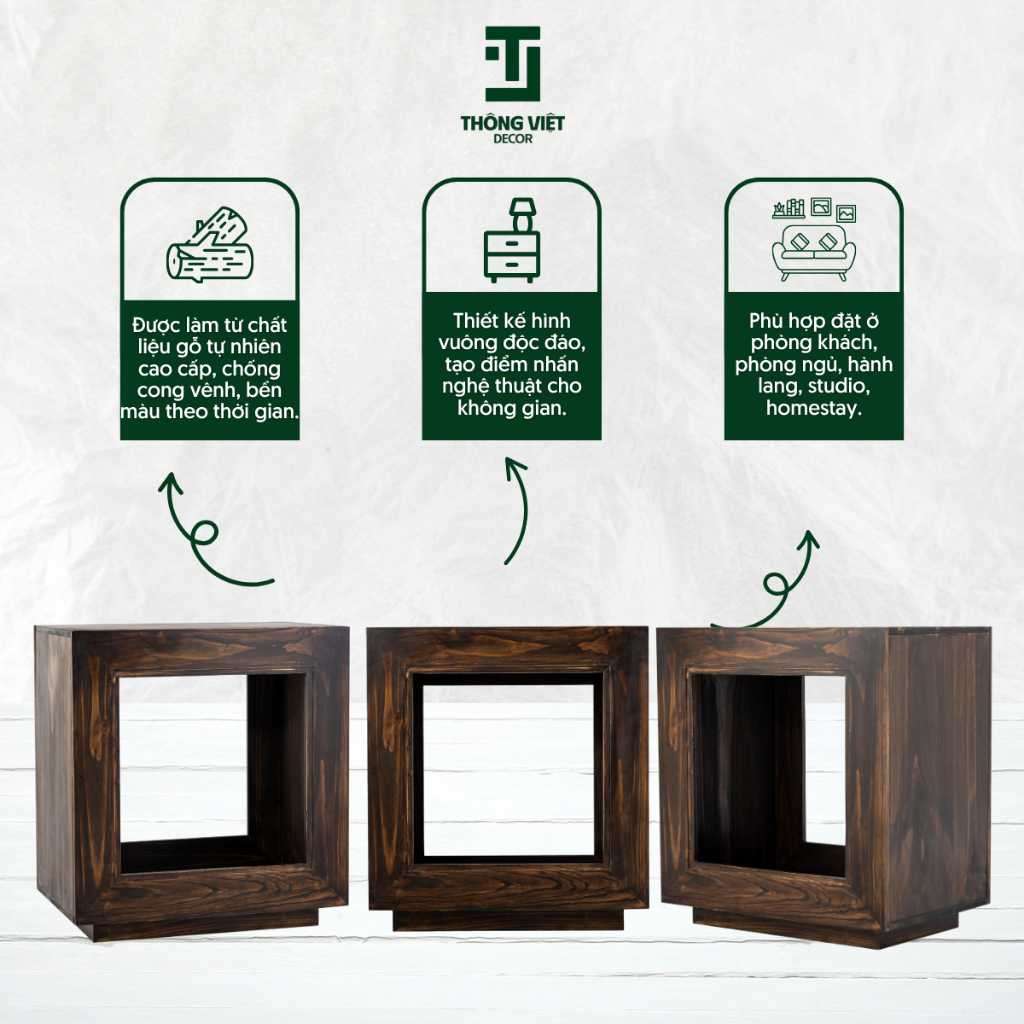 [TV-D003]Kệ Gỗ Decor Hình Vuông Đa Năng Trưng Bày Lọ Hoa Bàn Đầu Giường Trang Trí Phòng Ngủ Phòng Khách