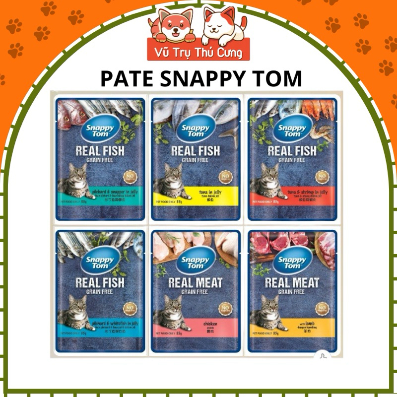 Pate Snappy Tom cho Mèo gói 85g, thành phần thịt thật, không ngũ cốc
