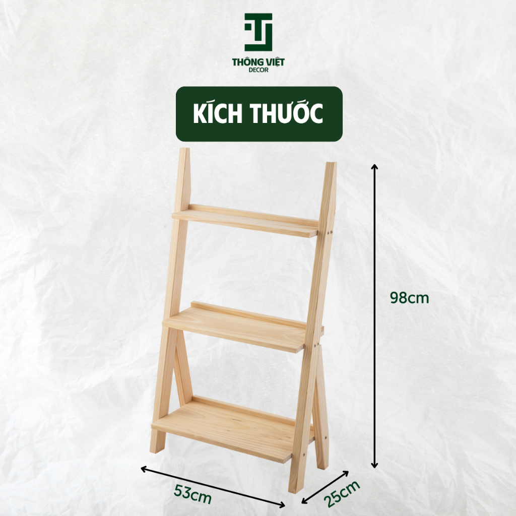 [TV-K007] Kệ Gỗ Decor Cây Cảnh 3 Tầng, Giá Trưng Bày Tiểu Cảnh Mini Trang Trí Ban Công Sân Vườn