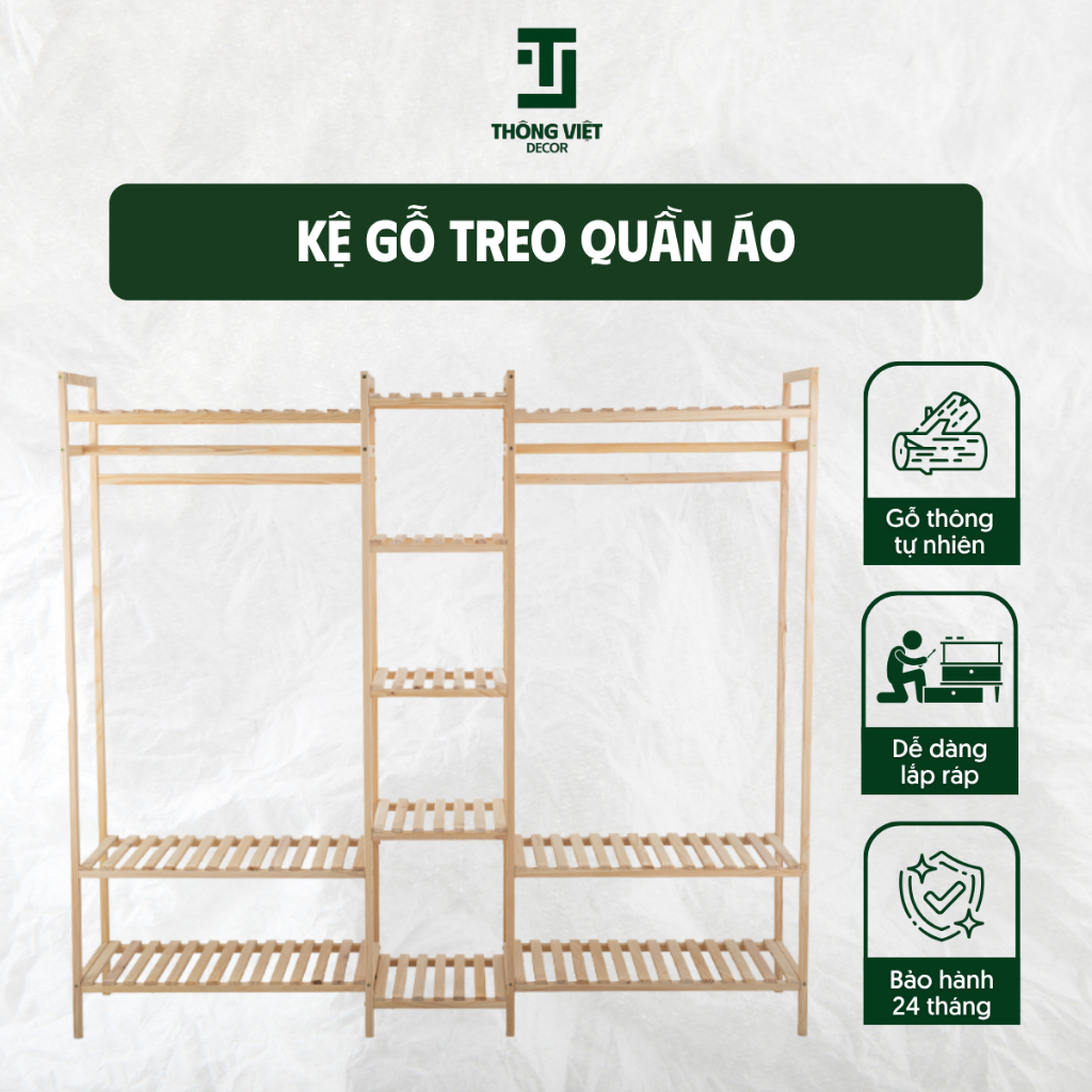 [TV-K006] Tủ Treo Quần Áo, Giá Kệ Treo Quần Áo Gỗ Thông Không Mối Mọt Đa Năng Chịu Tải Tốt