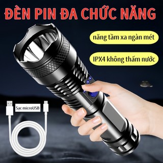 Đèn pin ngoài trời chống nước đèn pin sạc cầm tay 3 chế độ chiếu sángĐèn pin siêu sáng có Zoom xa gần pin trâu