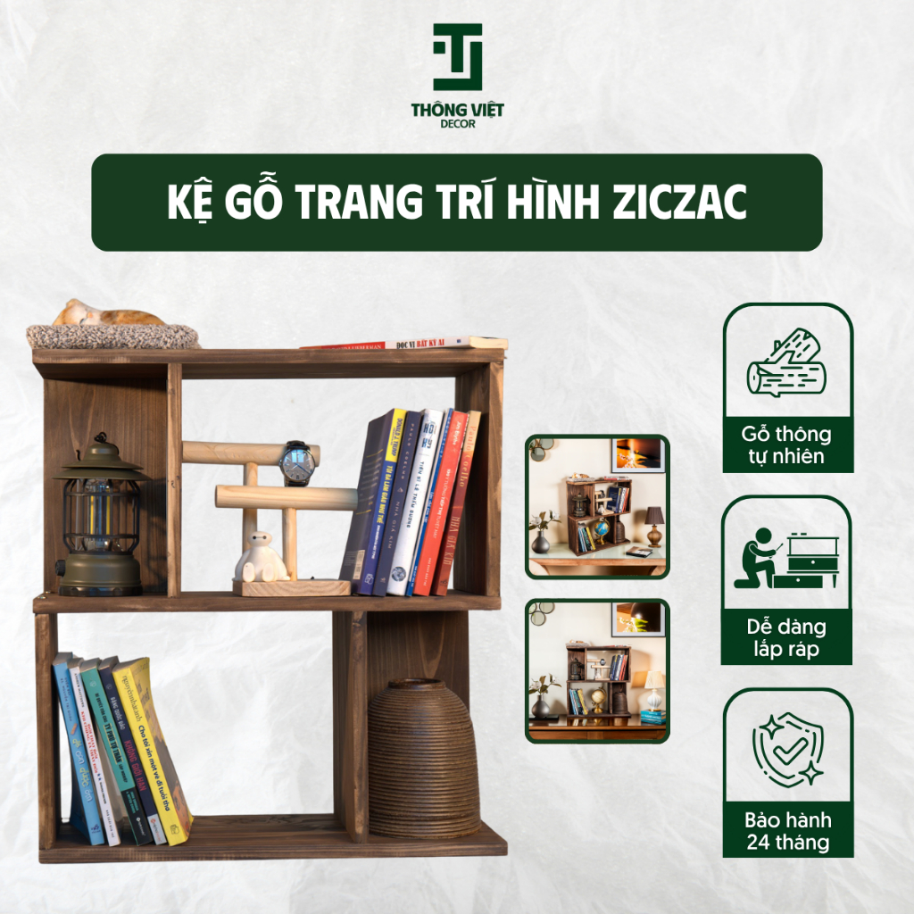 [TV-D004]Kệ Gỗ Trang Trí Kiêm Tủ Đầu Giường Hình Ziczac Để Sách Đồ Decor Phòng Ngủ Góc Làm Việc