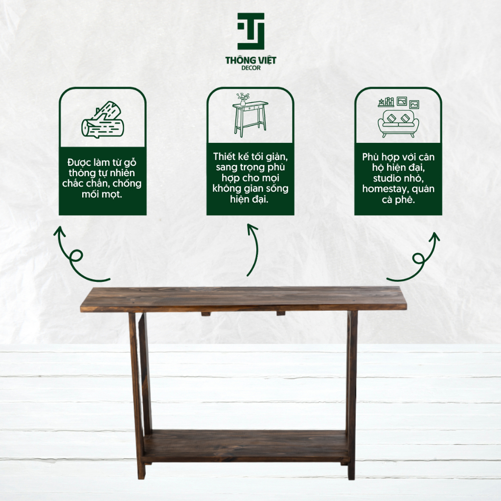 [TV-D008]Bàn Console Trang Trí Phòng Khách, Bàn Đặt Sảnh Kệ Trưng Bày Decor Phong Cách Tối Giản Gỗ Tự Nhiên
