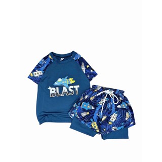 Đồ bơi bé trai quần đùi 2 lớp họa tiết tàu vũ trụ Blast ,Bộ quần áo bơi bé trai 13-55kg