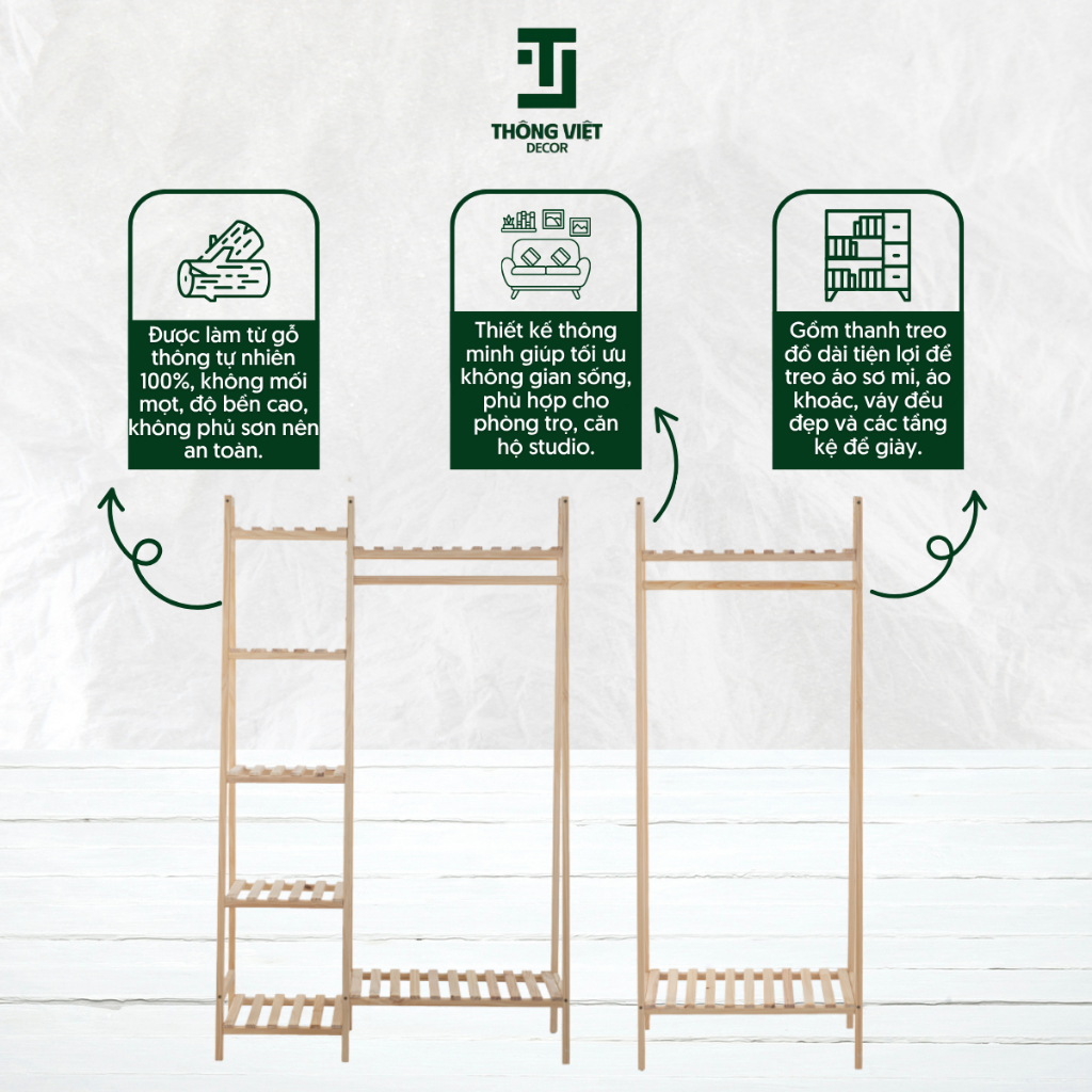 [TV-K003]Kệ Treo Quần Áo Vát Gỗ Tự Nhiên Hàn Quốc Size Nhỏ, Giá Để Giày Túi Xách Trang Trí Decor Phòng