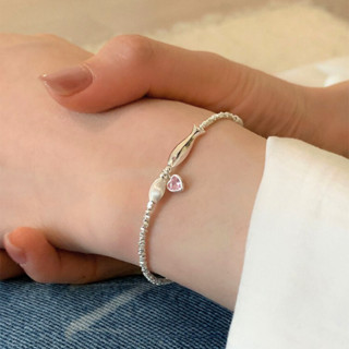 Vòng Tay Nữ Bạc PJN 925 Cá Heo Charm Trái Tim Hồng, Phong Cách Dễ Thương, Quà Tặng Bạn Gái VT20.B