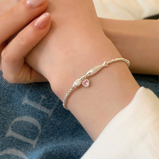 Vòng Tay Nữ Bạc PJN 925 Cá Heo Charm Trái Tim Hồng, Phong Cách Dễ Thương, Quà Tặng Bạn Gái VT20.B