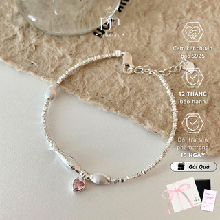 Vòng Tay Nữ Bạc PJN 925 Cá Heo Charm Trái Tim Hồng, Phong Cách Dễ Thương, Quà Tặng Bạn Gái VT20.B