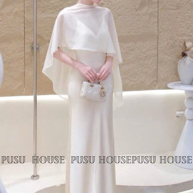 Đầm dự tiệc lụa 2s đuôi cá kèm choàng voan sang trọng quyến rũ siêu xinh- PUSU HOUSE