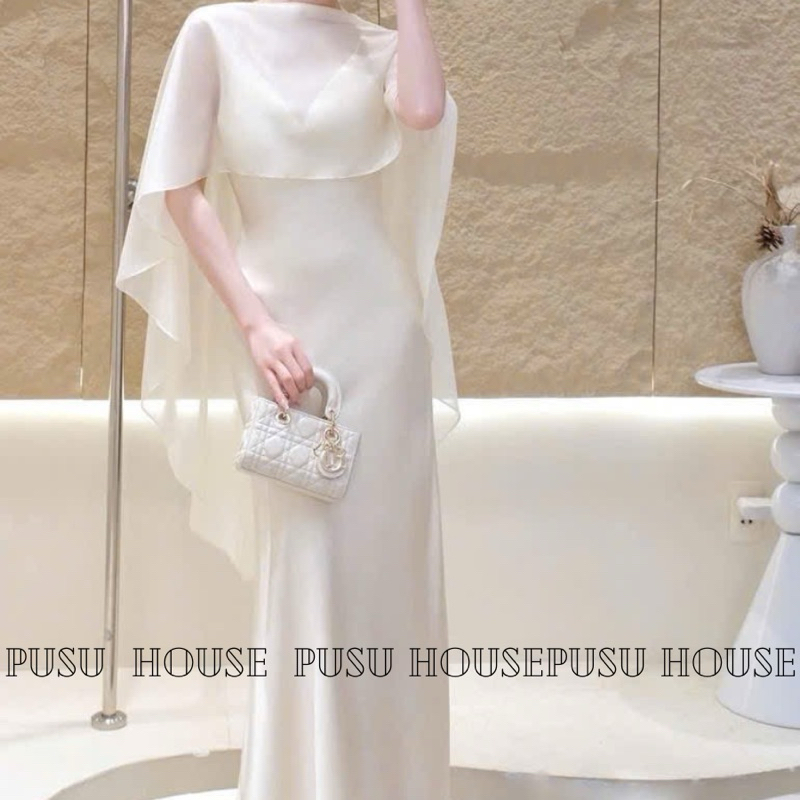 Đầm dự tiệc lụa 2s đuôi cá kèm choàng voan sang trọng quyến rũ siêu xinh- PUSU HOUSE