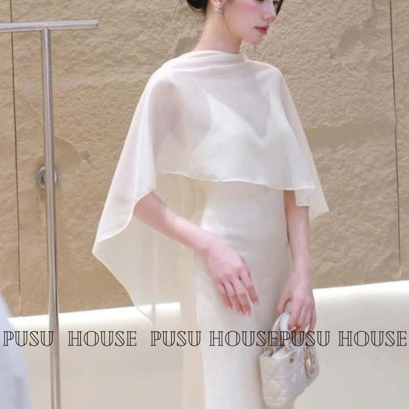 Đầm dự tiệc lụa 2s đuôi cá kèm choàng voan sang trọng quyến rũ siêu xinh- PUSU HOUSE