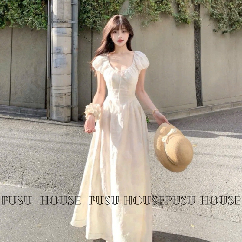 [Hàng sẵn-y hình ]Đầm maxi ren tay bồng tiểu thư dự tiệc đi biển dễ thương xinh xắn- PUSU HOUSE
