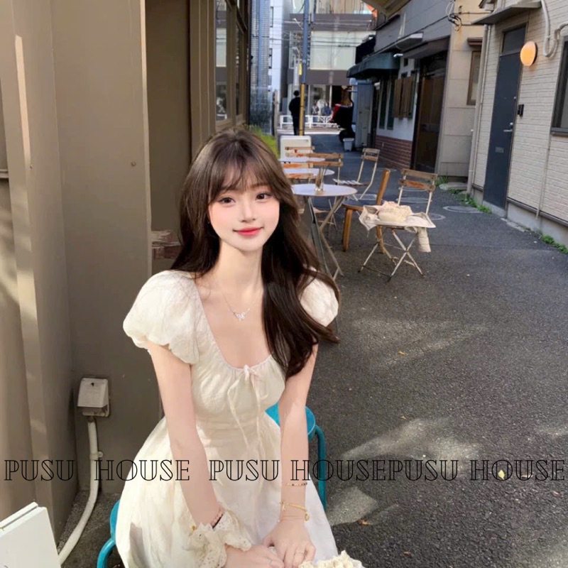 [Hàng sẵn-y hình ]Đầm maxi ren tay bồng tiểu thư dự tiệc đi biển dễ thương xinh xắn- PUSU HOUSE