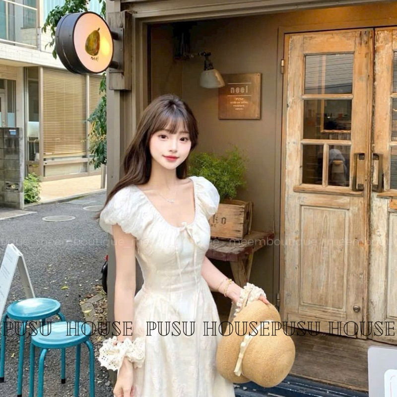 [Hàng sẵn-y hình ]Đầm maxi ren tay bồng tiểu thư dự tiệc đi biển dễ thương xinh xắn- PUSU HOUSE