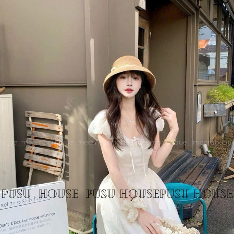 [Hàng sẵn-y hình ]Đầm maxi ren tay bồng tiểu thư dự tiệc đi biển dễ thương xinh xắn- PUSU HOUSE