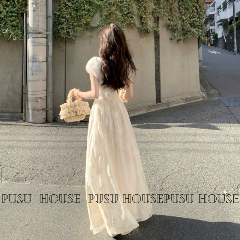 [Hàng sẵn-y hình ]Đầm maxi ren tay bồng tiểu thư dự tiệc đi biển dễ thương xinh xắn- PUSU HOUSE