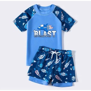 Đồ bơi bé trai quần đùi 2 lớp họa tiết tàu vũ trụ Blast ,Bộ quần áo bơi bé trai 13-55kg