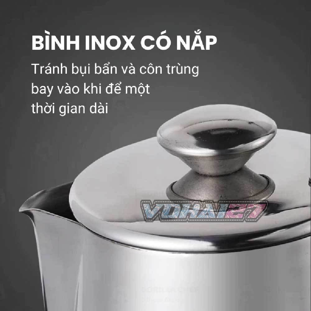 Bình đựng nước inox có nắp - Bình đựng nước trà, cà phê có nắp thiết kế inox loại 1L, 1L5, 2L
