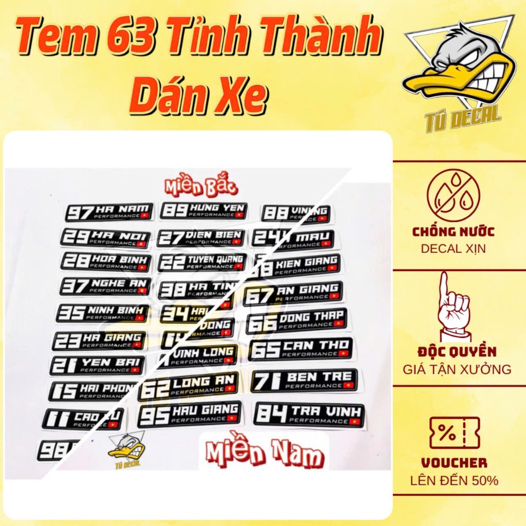 ( 1 Tem ) Tem Logo Sticker 63 Tỉnh Thành Dán Trang Trí Xe Máy, Chất ...