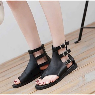 ⚛️⚛️⚛️Giày boot xỏ ngón đế bệt cao 2cm phối khóa thời trang de mềm đi êm siêu hót- Bốt nữ