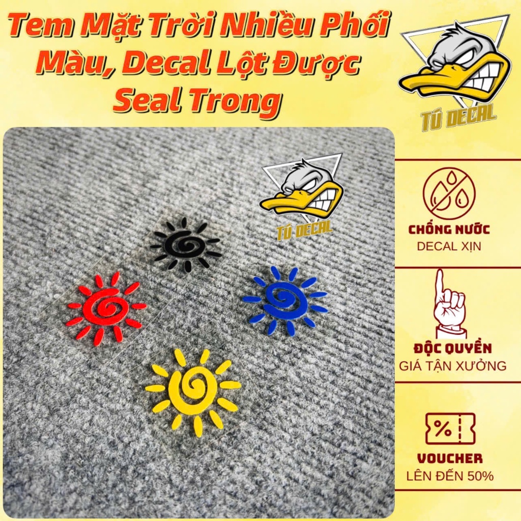 Tem Logo Sticker Mặt Trời Phối Nhiều Màu Sắc, Decal Chất Liệu Uv Lột ...