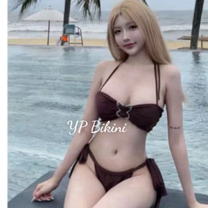 Bikini 2 mảnh đi biển màu nâu khoen phụ kiện ( che tên)