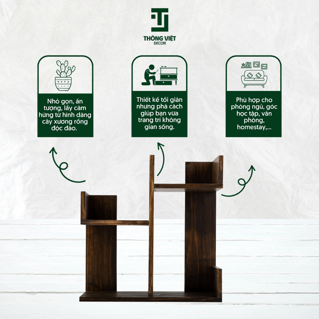 [TV-D006] Kệ Gỗ Decor Xương Rồng Mini Kiêm Tap Đầu Giường, Tủ Đựng Sách Mini Trang Trí Phòng Ngủ