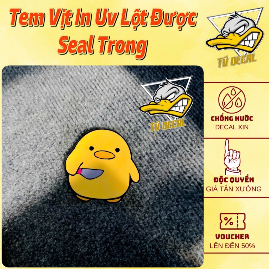 Tem Sticker Vịt Cute Dán Trang Trí Xe, Nón Bảo Hiểm, Decal Lột Seal ...