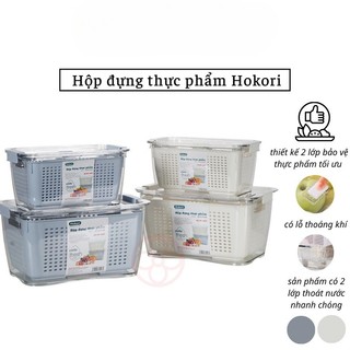 Hộp đựng thực phẩm 2 lớp Hokori, Hộp bảo quản thức ăn có lỗ thoát nước Việt Nhật (MS 6588 6589)