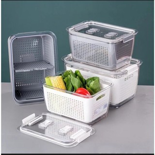 Hộp đựng thực phẩm 2 lớp Hokori, Hộp bảo quản thức ăn có lỗ thoát nước Việt Nhật (MS 6588 6589)