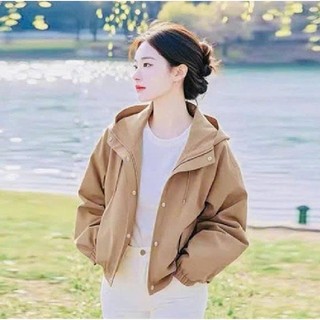 Áo khoác kaki nữ form ngắn, nón 2 lớp trong cùng màu phong cách thời trang cá tính