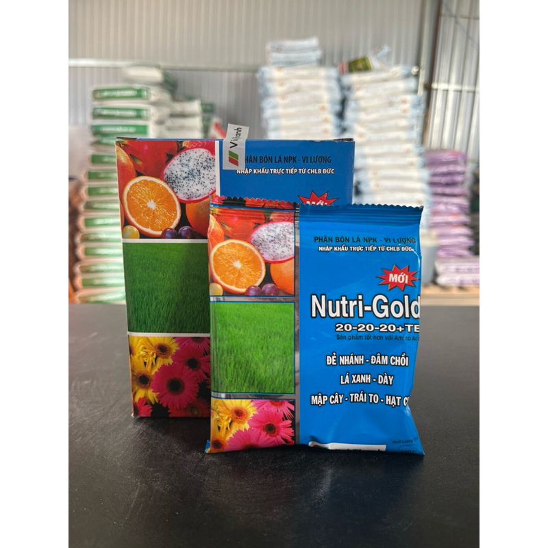 Phân bón lá Nutri gold 20-20-20 VinhThanh(gói 100gr) Đẻ nhánh Đâm chồi Mập Thân Trái To Hạt chắc