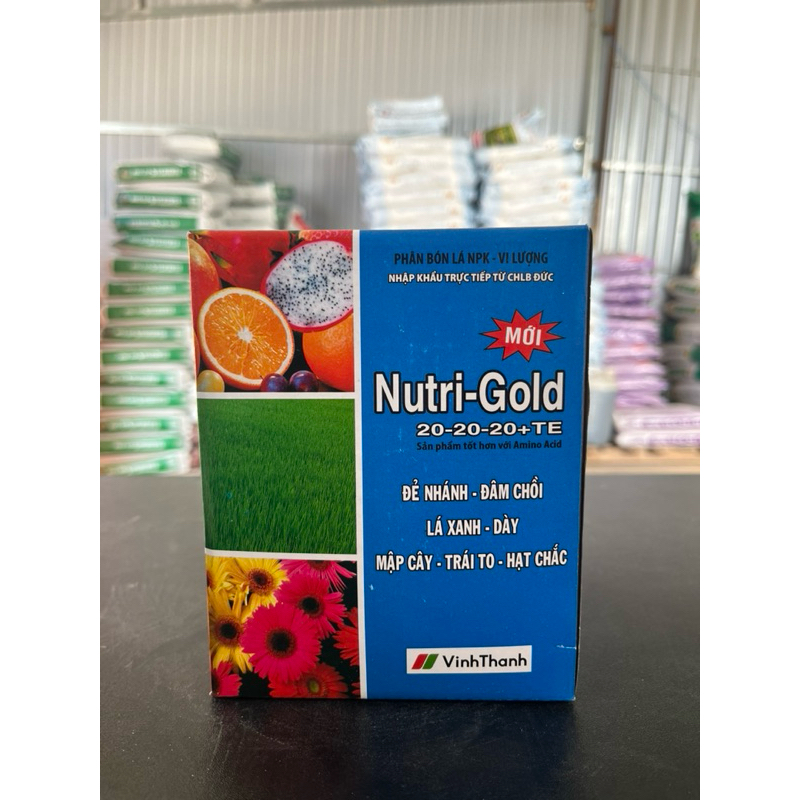 Phân bón lá Nutri gold 20-20-20 VinhThanh(gói 100gr) Đẻ nhánh Đâm chồi Mập Thân Trái To Hạt chắc