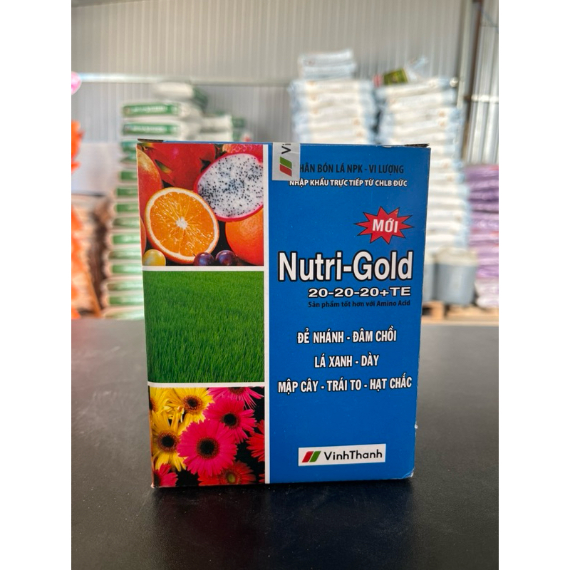 Phân bón lá Nutri gold 20-20-20 VinhThanh(gói 100gr) Đẻ nhánh Đâm chồi Mập Thân Trái To Hạt chắc