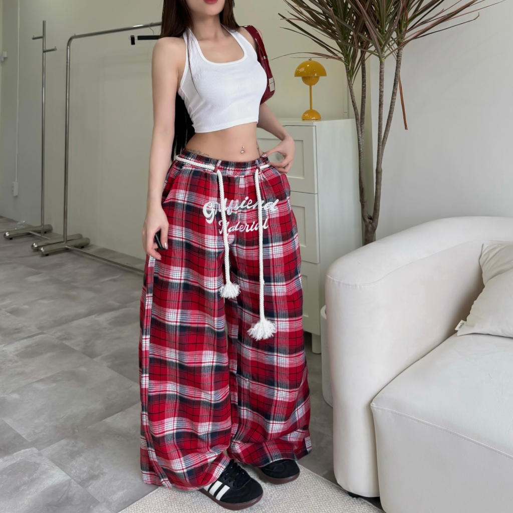 QUẦN NỈ DẠ ỐNG RỘNG THÊU GIRLFRIEND PHỐI DÂY THỪNG FFCLUB MIX