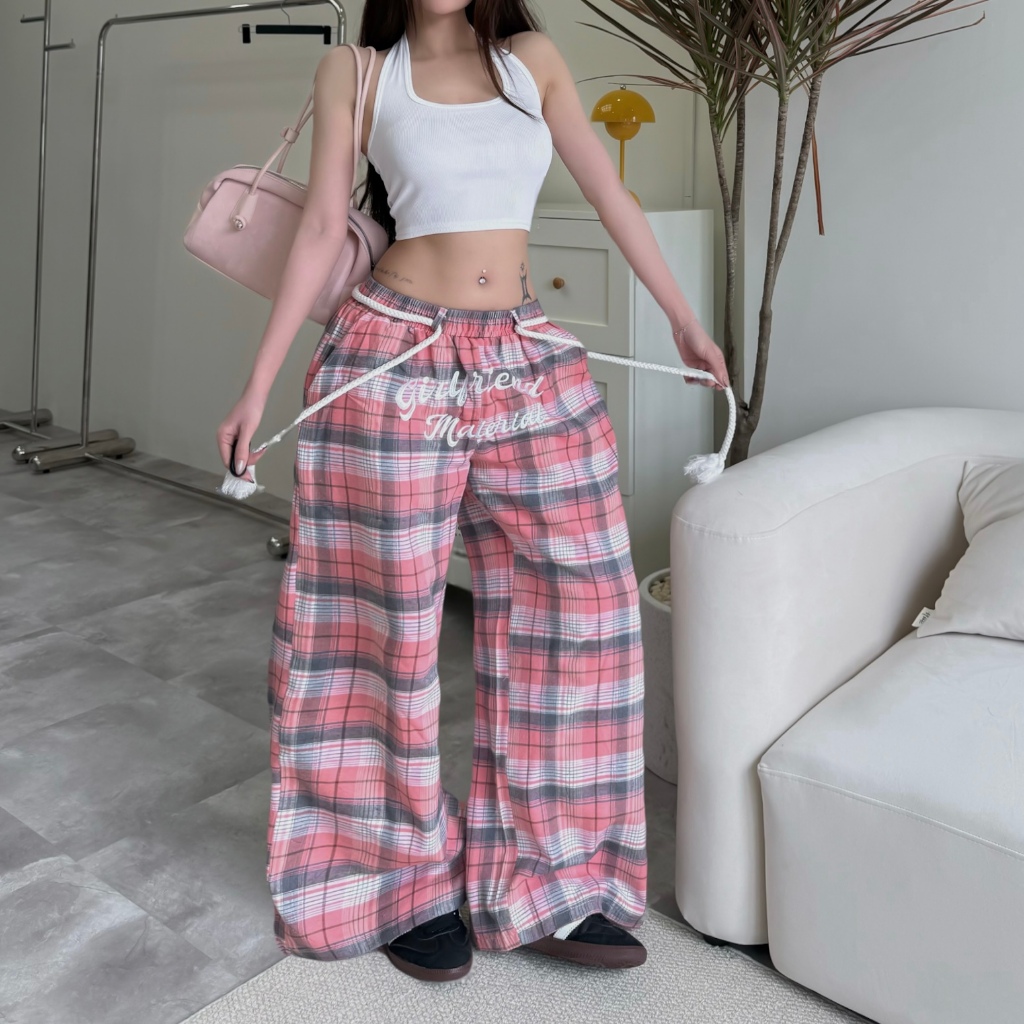 QUẦN NỈ DẠ ỐNG RỘNG THÊU GIRLFRIEND PHỐI DÂY THỪNG FFCLUB MIX