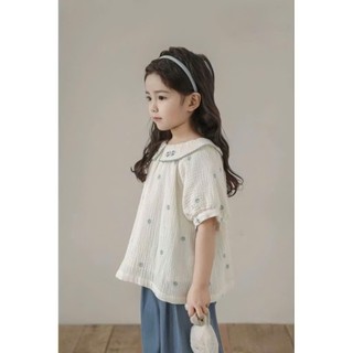 [B&G] Sét bộ dài áo Muslin thêu hoa kèm quần ống suông rộng mùa hè cho bé gái từ 12-45kg(2-12 tuổi)