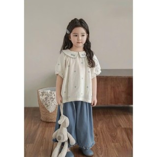 [B&G] Sét bộ dài áo Muslin thêu hoa kèm quần ống suông rộng mùa hè cho bé gái từ 12-45kg(2-12 tuổi)