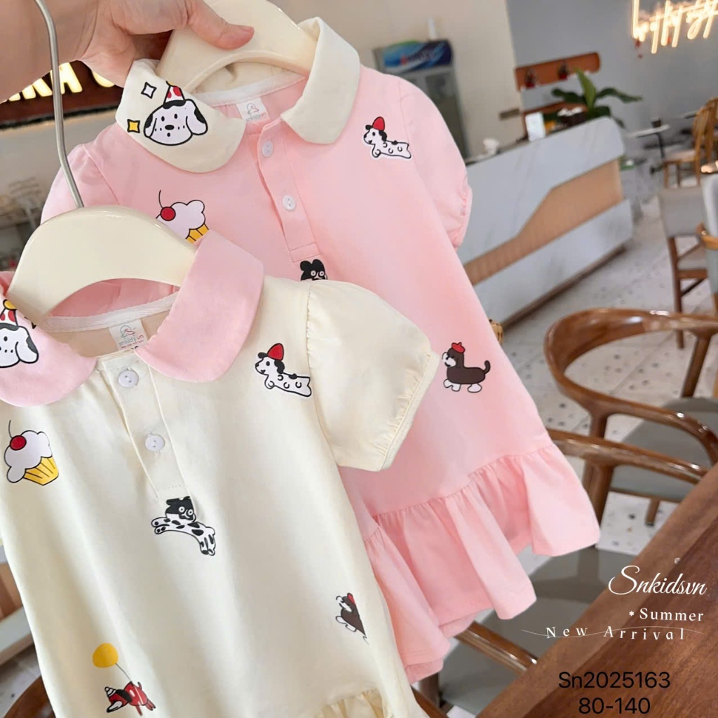 Váy POLO Cổ Bẻ Dễ Thương ( Họa Tiết Hoạt Hình ) MS 007 Dành Cho Bé Gái 9-35kg Chất Liệu Cotton Mềm Mịn