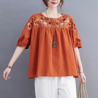 Áo Đũi nữ Thêu Hoa Tay Cộc Dáng Rộng, Che khuyết Điểm - A45