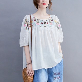Áo Đũi nữ Thêu Hoa Tay Cộc Dáng Rộng, Che khuyết Điểm - A45