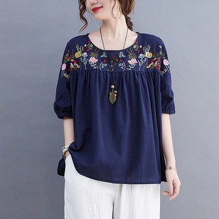 Áo Đũi nữ Thêu Hoa Tay Cộc Dáng Rộng, Che khuyết Điểm - A45