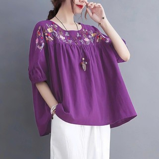 Áo Đũi nữ Thêu Hoa Tay Cộc Dáng Rộng, Che khuyết Điểm - A45