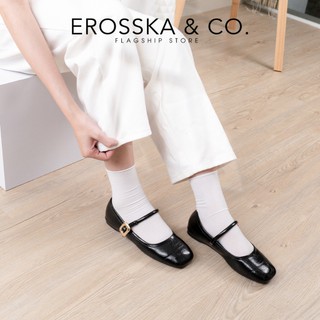 Erosska - Giày búp bê nữ ballet core mũi vuông, quai ngang phối khóa màu nâu  - EL084